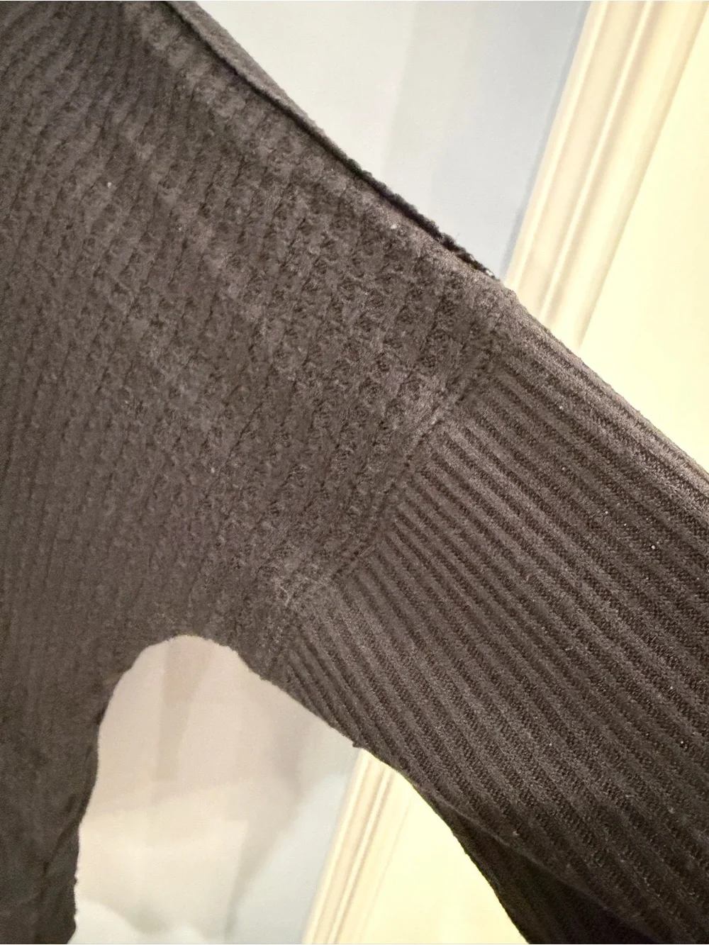 Free People Black Waffle Henley Long Sleeve Top M
